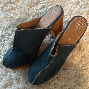 Free People Blue Denim Mules Casual Slip-On